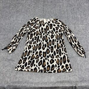 Chicos Sweater Womens M Beige Animal Print Leopard Long Sleeve Pullover Muslin